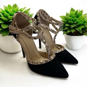 Wild Diva ADORA-64 Sexy Studded Stilletto Heels Black and Tan Size 7